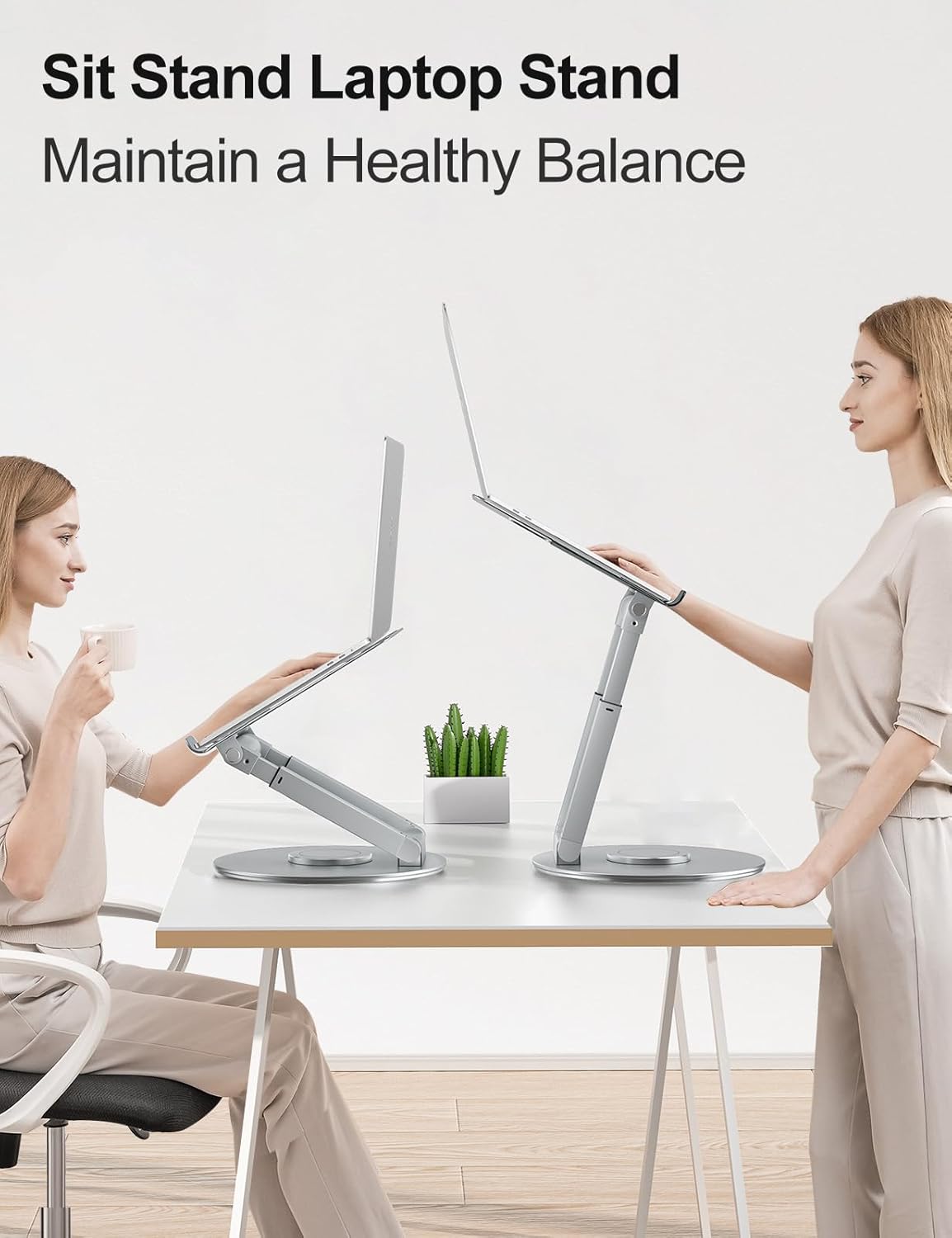 tounee 360° Swivel Laptop Stand, Sit to Height Adjustable up 17" Silver NEW