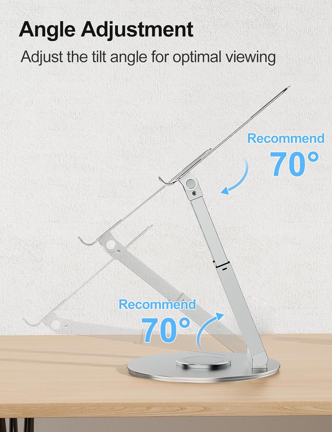 tounee 360° Swivel Laptop Stand, Sit to Height Adjustable up 17" Silver NEW