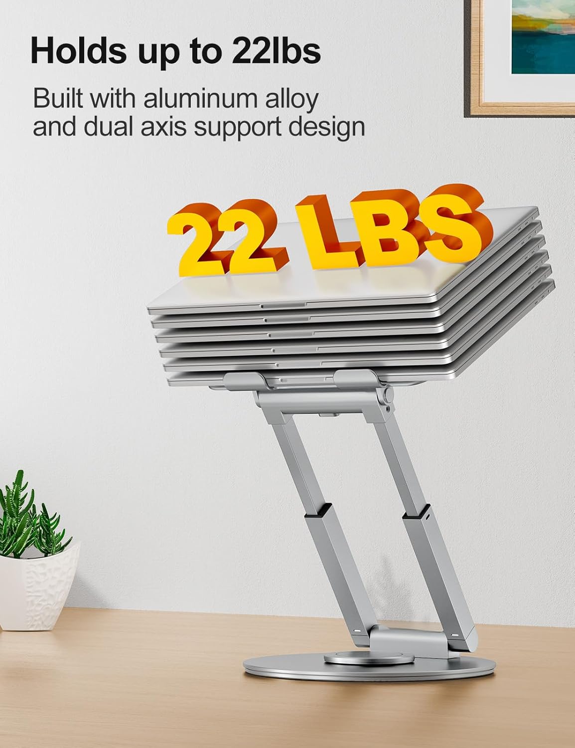 tounee 360° Swivel Laptop Stand, Sit to Height Adjustable up 17" Silver NEW
