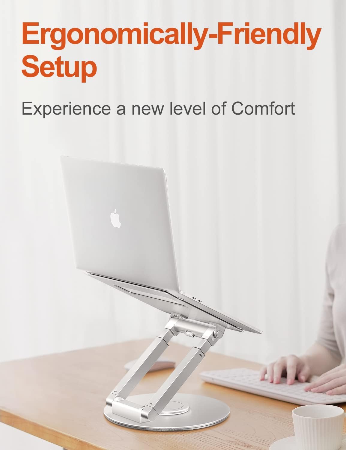 tounee 360° Swivel Laptop Stand, Sit to Height Adjustable up 17" Silver NEW
