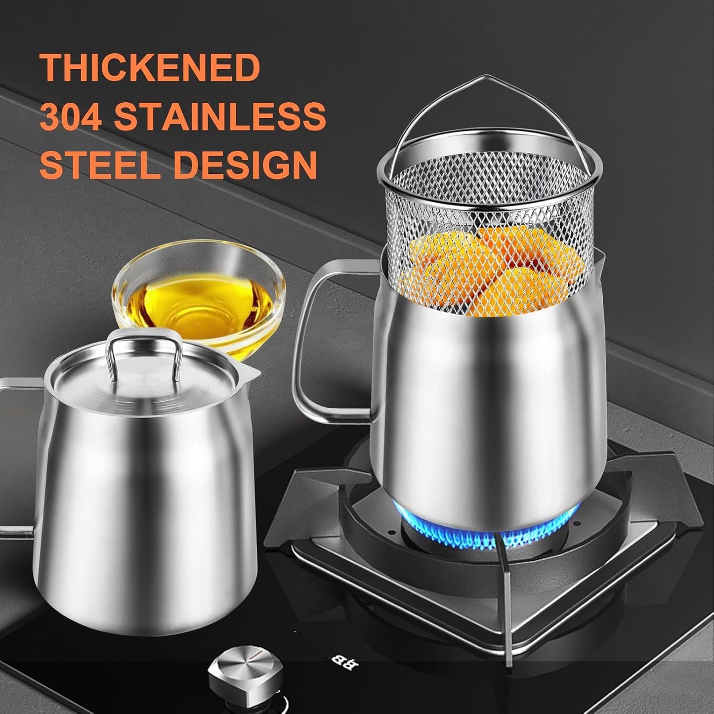 2L Stainless Steel Oil Filter Pot with Basket and Mesh Strainer, Silver NEW