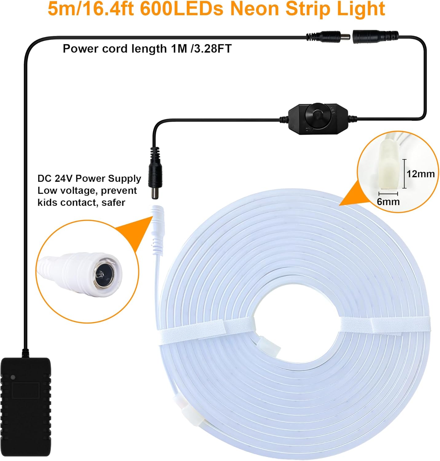 Cozylady Waterproof LED Strips Flexible LED Neon Strip Lights, Warm White, DEMO