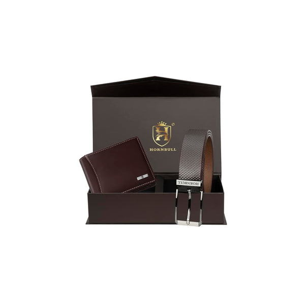 HORNBULL Mens Accessories Gift Set - Brown Wallet and Belt Combo NEW