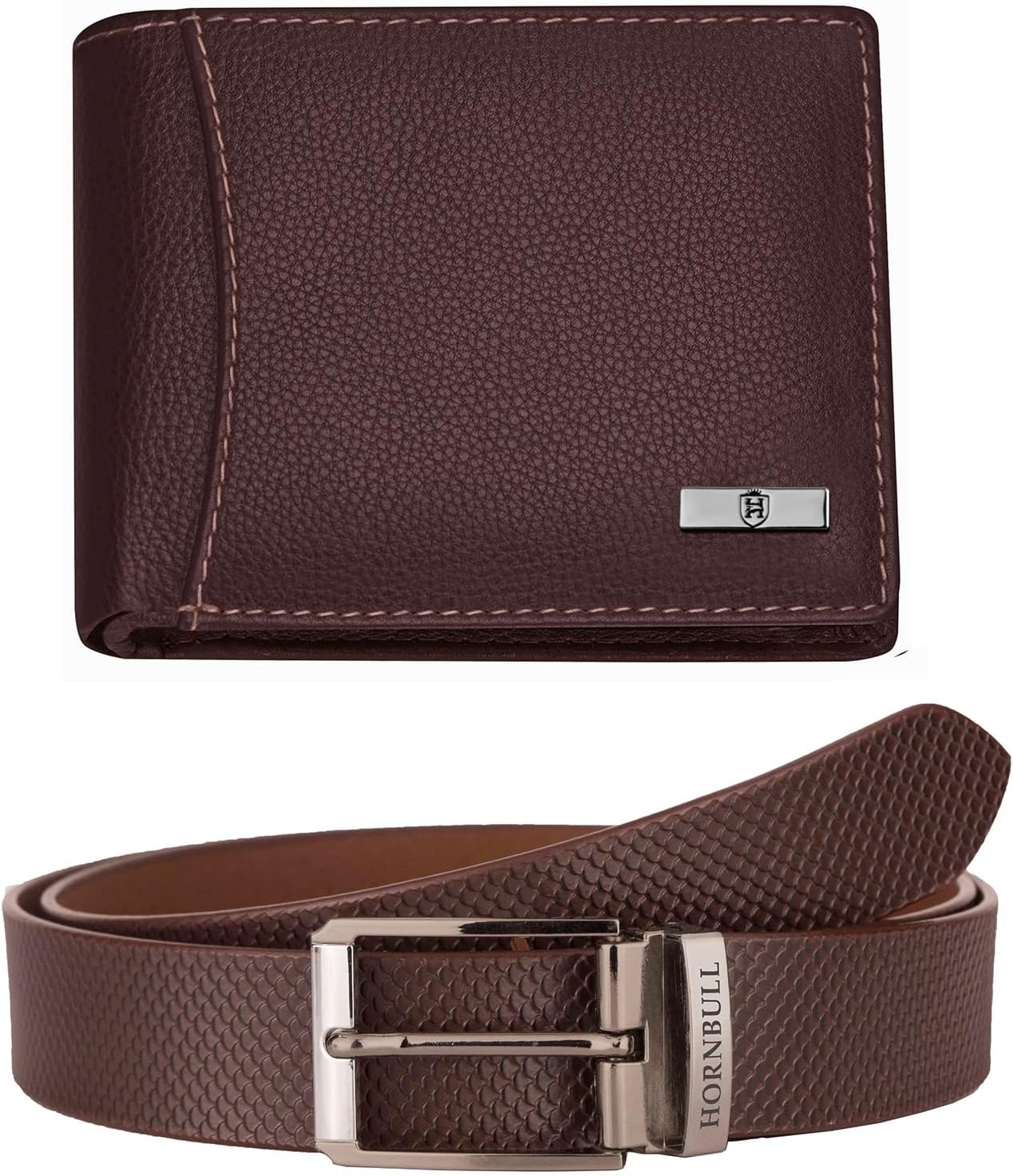 HORNBULL Mens Accessories Gift Set - Brown Wallet and Belt Combo NEW