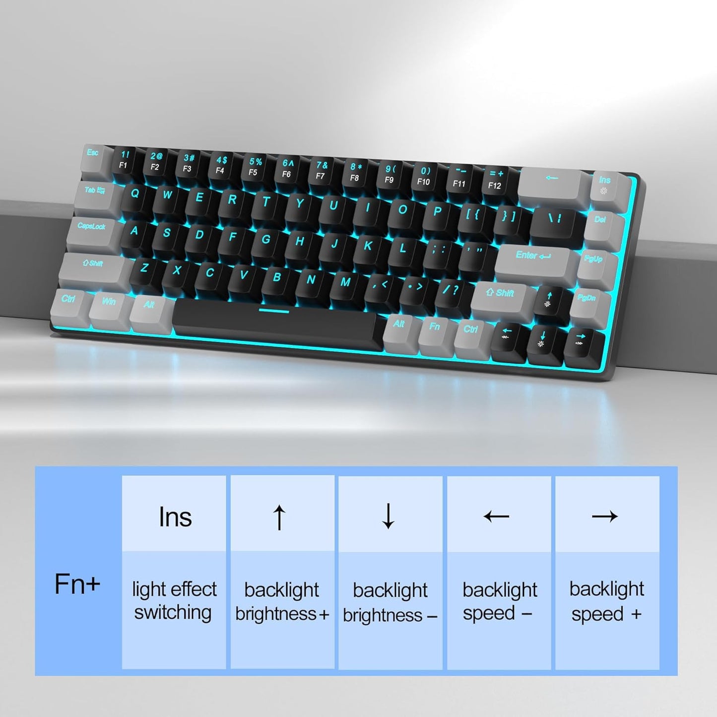 MageGee 68-Key Mechanical Gaming Keyboard LED Backlit Black Grey/Red Size NEW