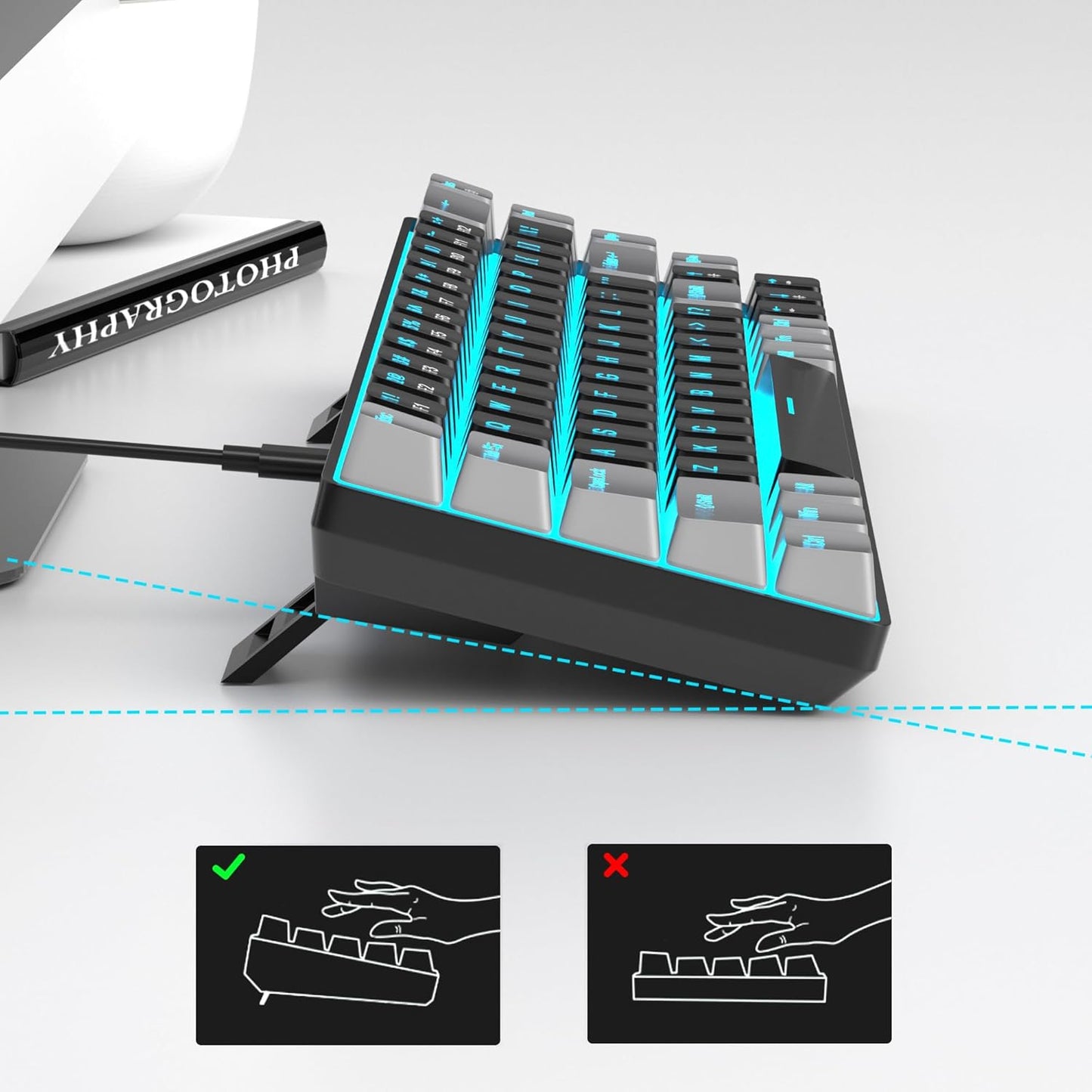 MageGee 68-Key Mechanical Gaming Keyboard LED Backlit Black Grey/Red Size NEW