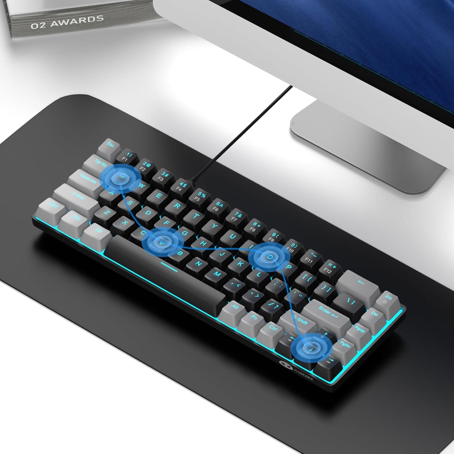 MageGee 68-Key Mechanical Gaming Keyboard LED Backlit Black Grey/Red Size NEW