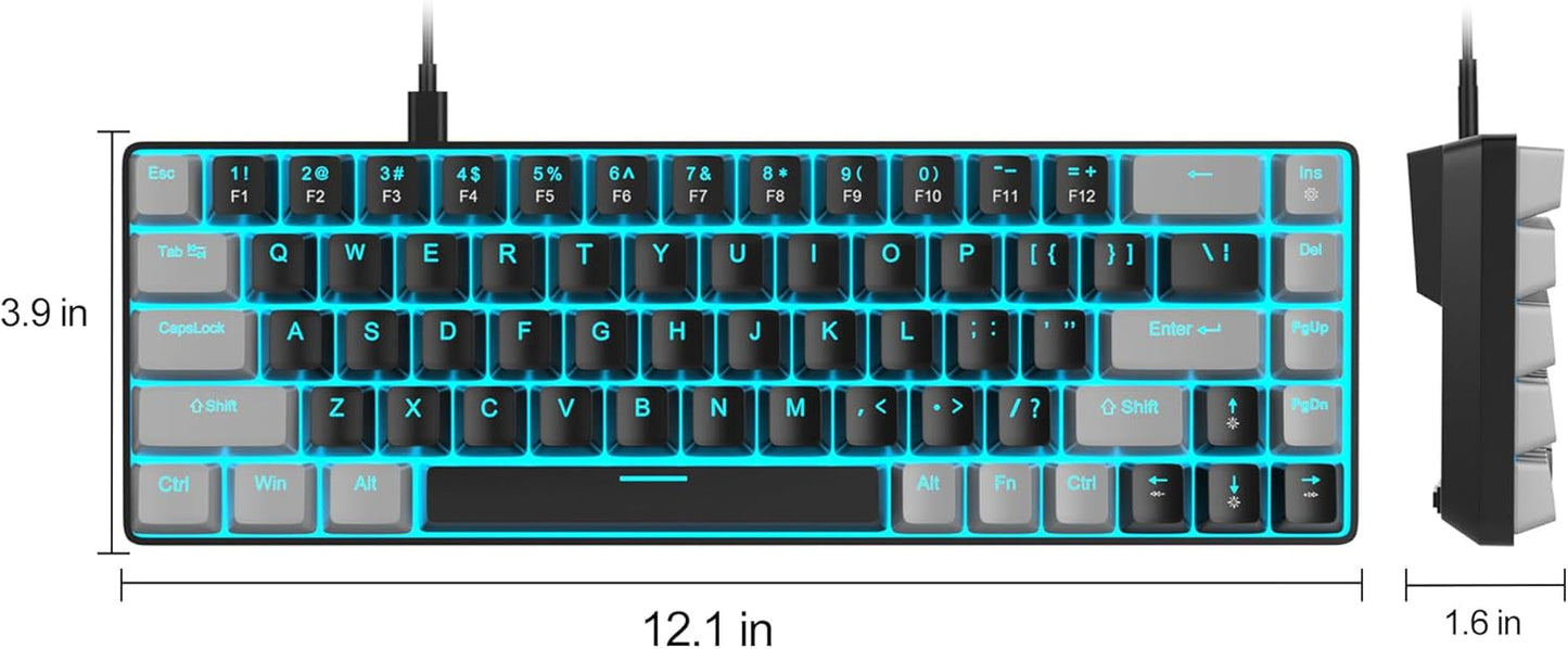 MageGee 68-Key Mechanical Gaming Keyboard LED Backlit Black Grey/Red Size NEW