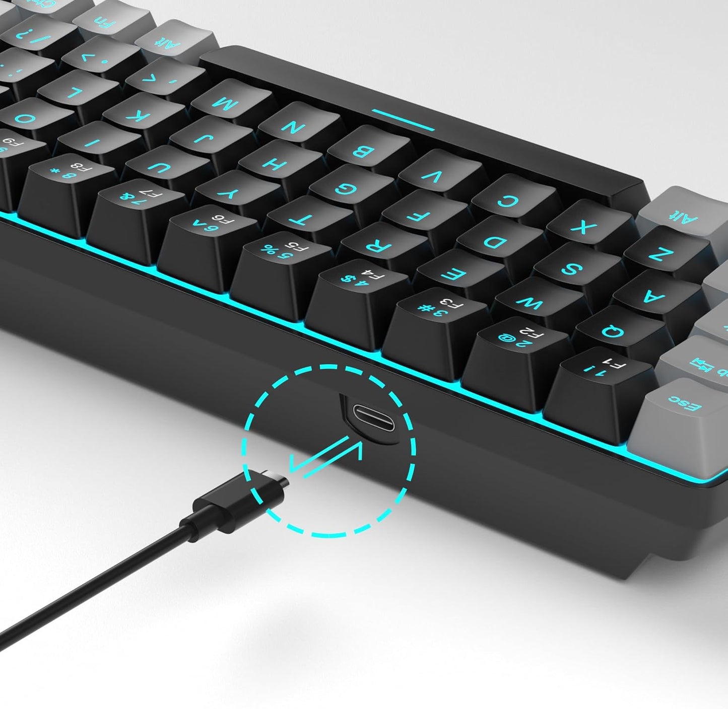 MageGee 68-Key Mechanical Gaming Keyboard LED Backlit Black Grey/Red Size NEW