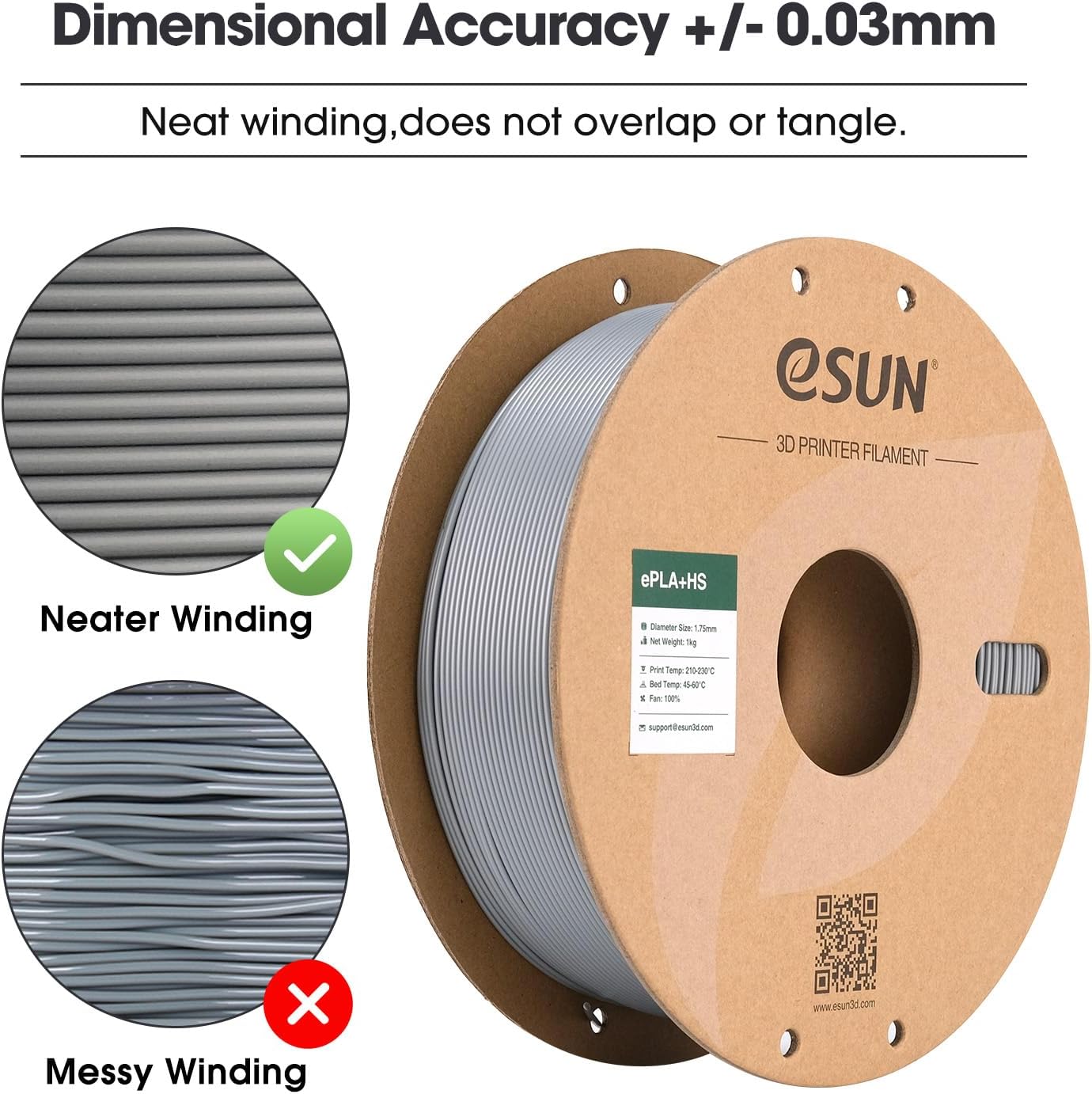 eSUN 1kg Silver PLA PRO Filament for High-Speed Laser Printers Size 1kg DEMO