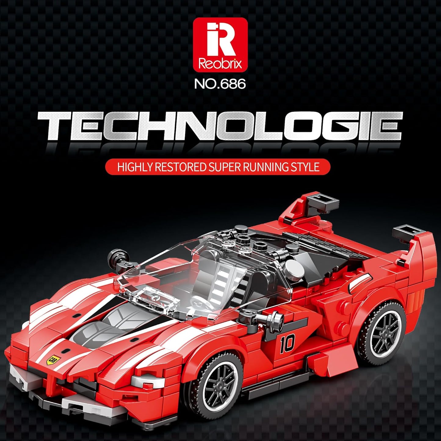 Reobrix 686 Ferrari FXX-K Building Blocks Model Car Kit Display Size 3.11 DEMO