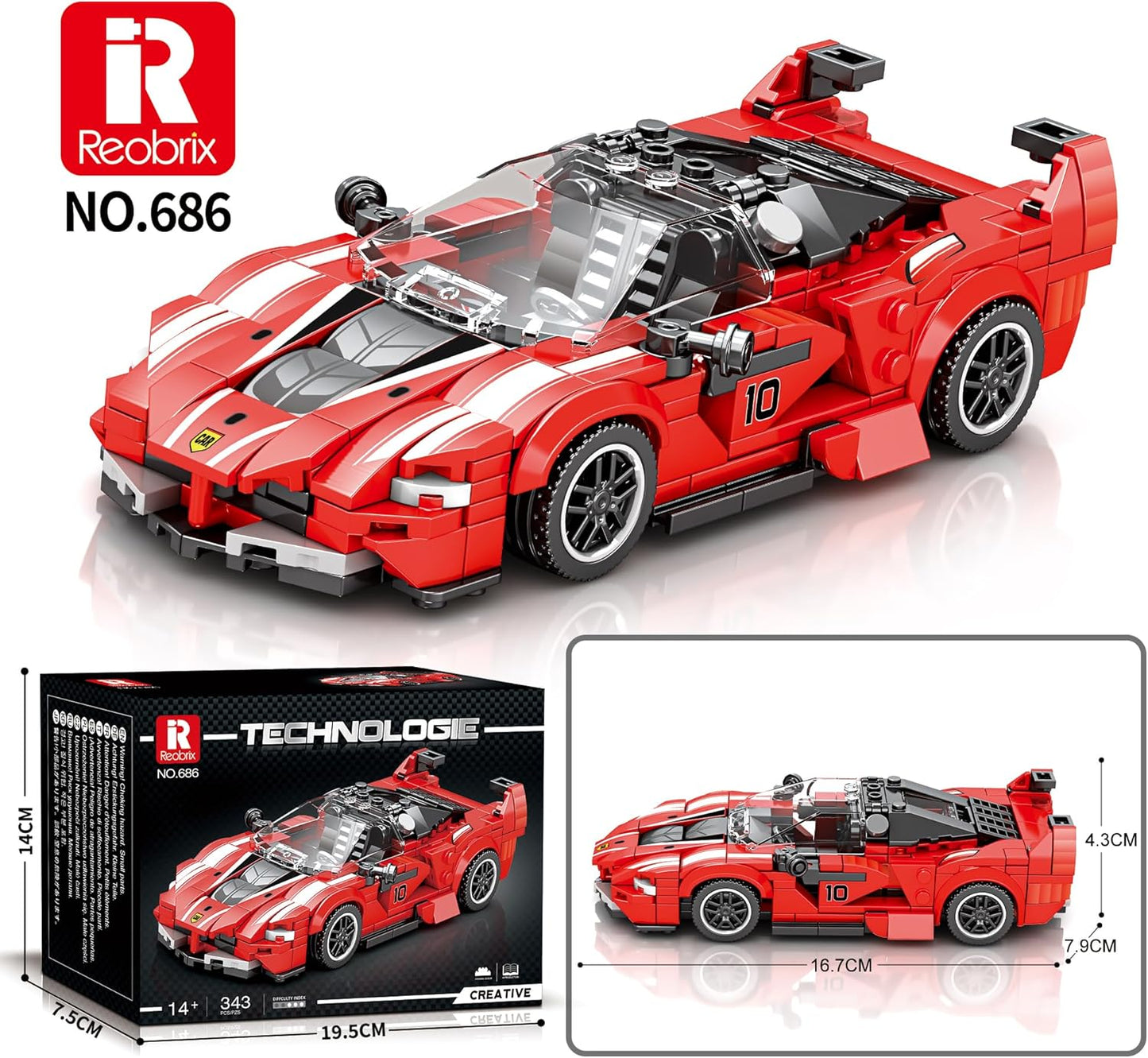 Reobrix 686 Ferrari FXX-K Building Blocks Model Car Kit Display Size 3.11 DEMO