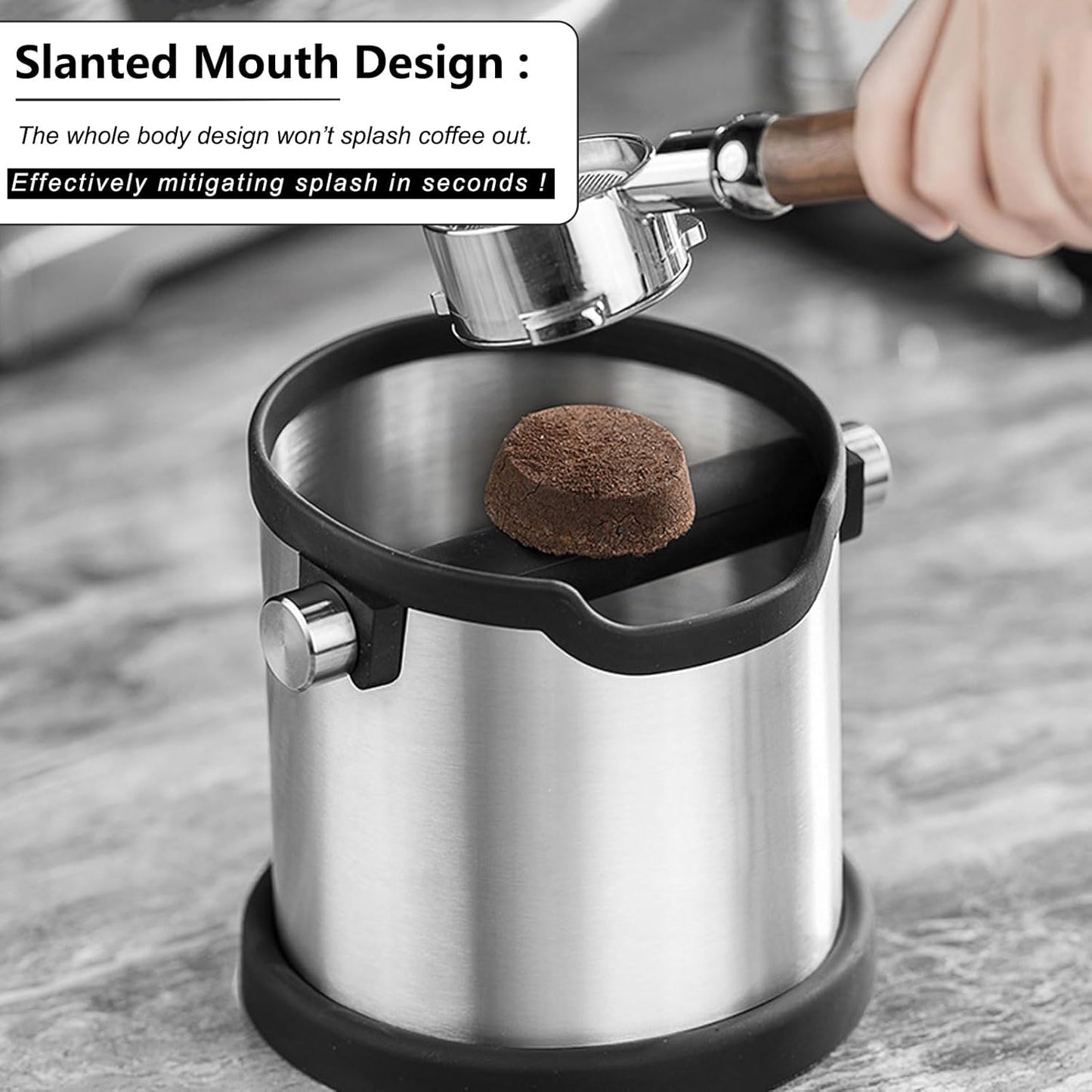 MODY RODY Large Capacity Stainless Steel Coffee Knock Box Organizer in Black NEW