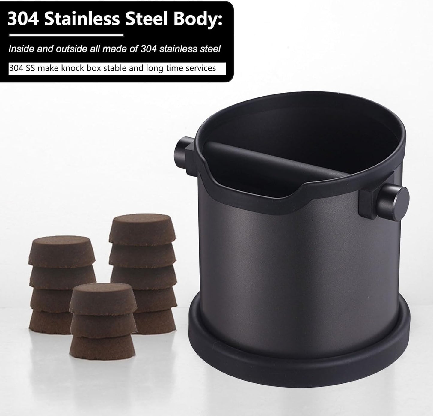 MODY RODY Large Capacity Stainless Steel Coffee Knock Box Organizer in Black NEW