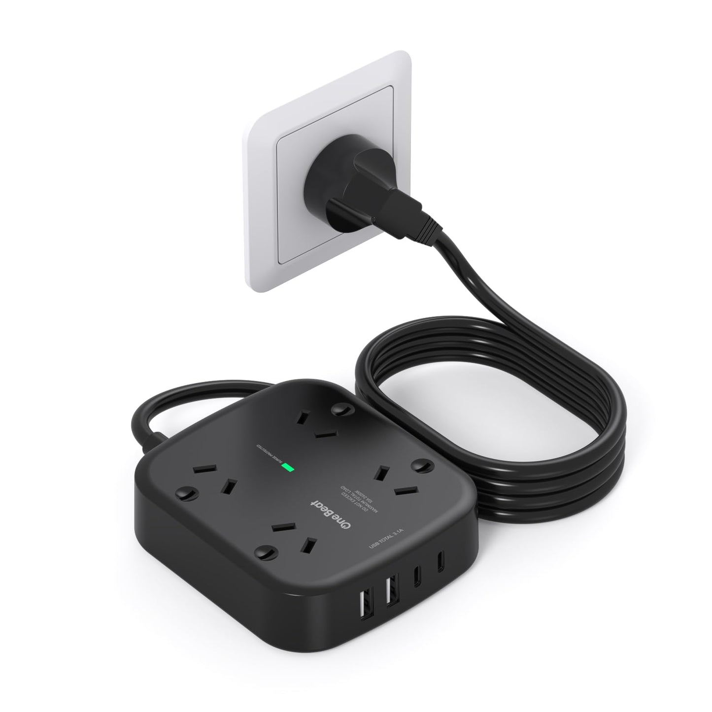 One Beat Power Strip with 4 AC Outlets and USB Ports, 1.5M Extension Cord NEW