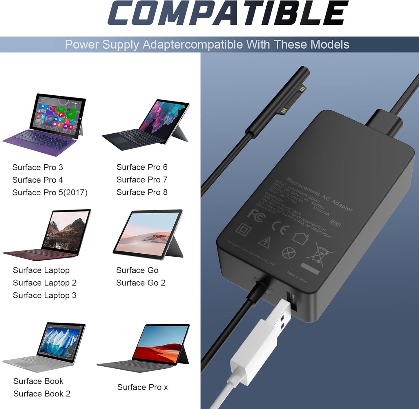 TREE.NB 65W Power Adapter Charger for Microsoft Surface Tablets and DEMO