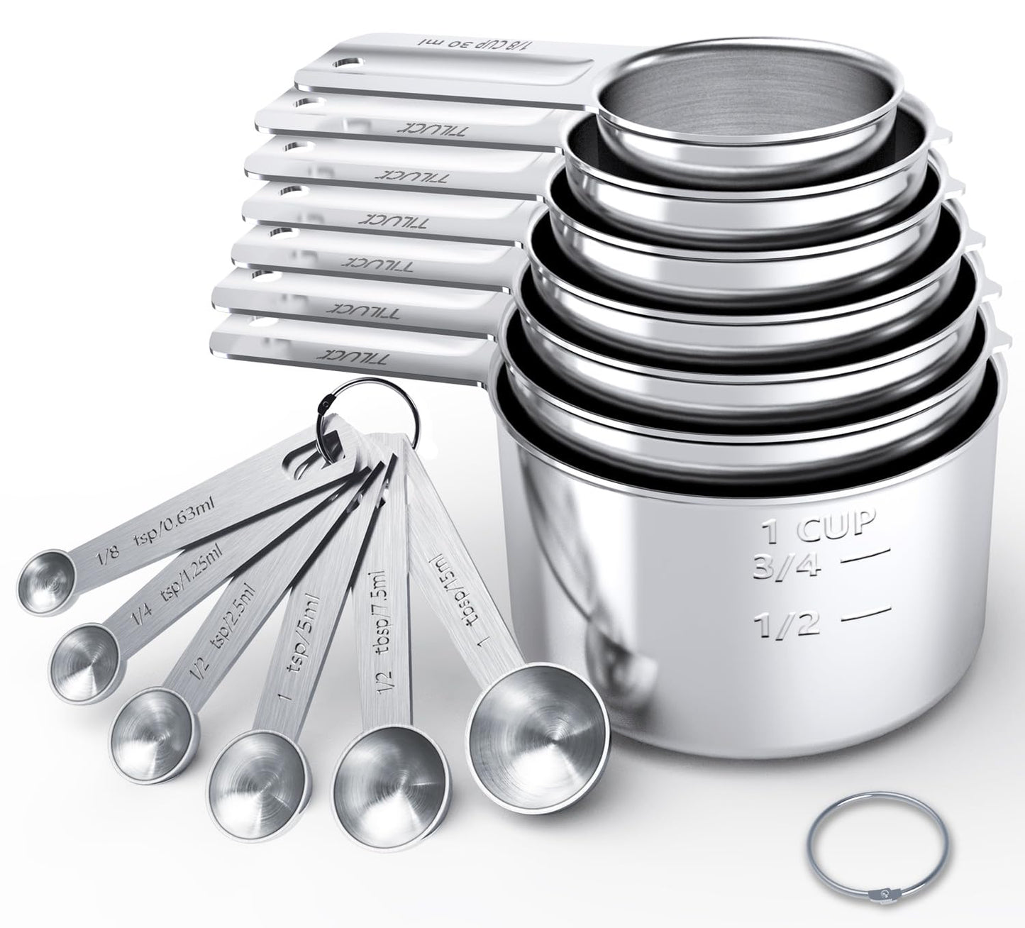 Stainless Steel Measuring Cups and Spoons Set of 13 Kitchen Tools Size 7+6 NEW