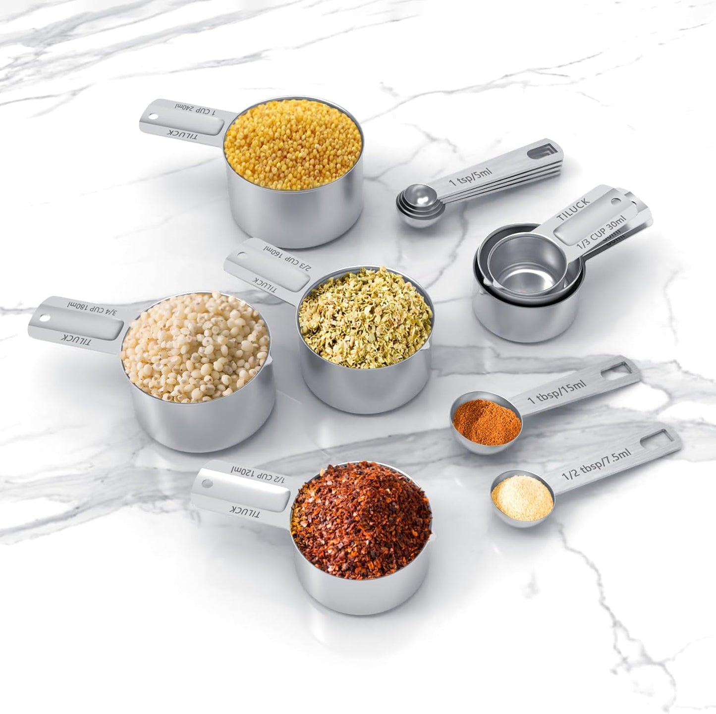 Stainless Steel Measuring Cups and Spoons Set of 13 Kitchen Tools Size 7+6 NEW