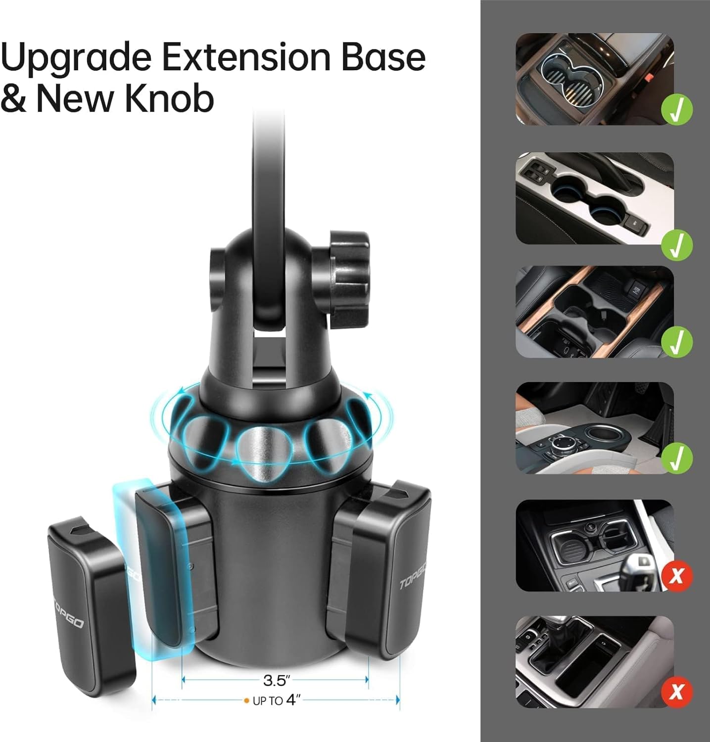 TOPGO Adjustable Car Cup Holder and Phone Mount for Drinks, Beverages, Cups NEW