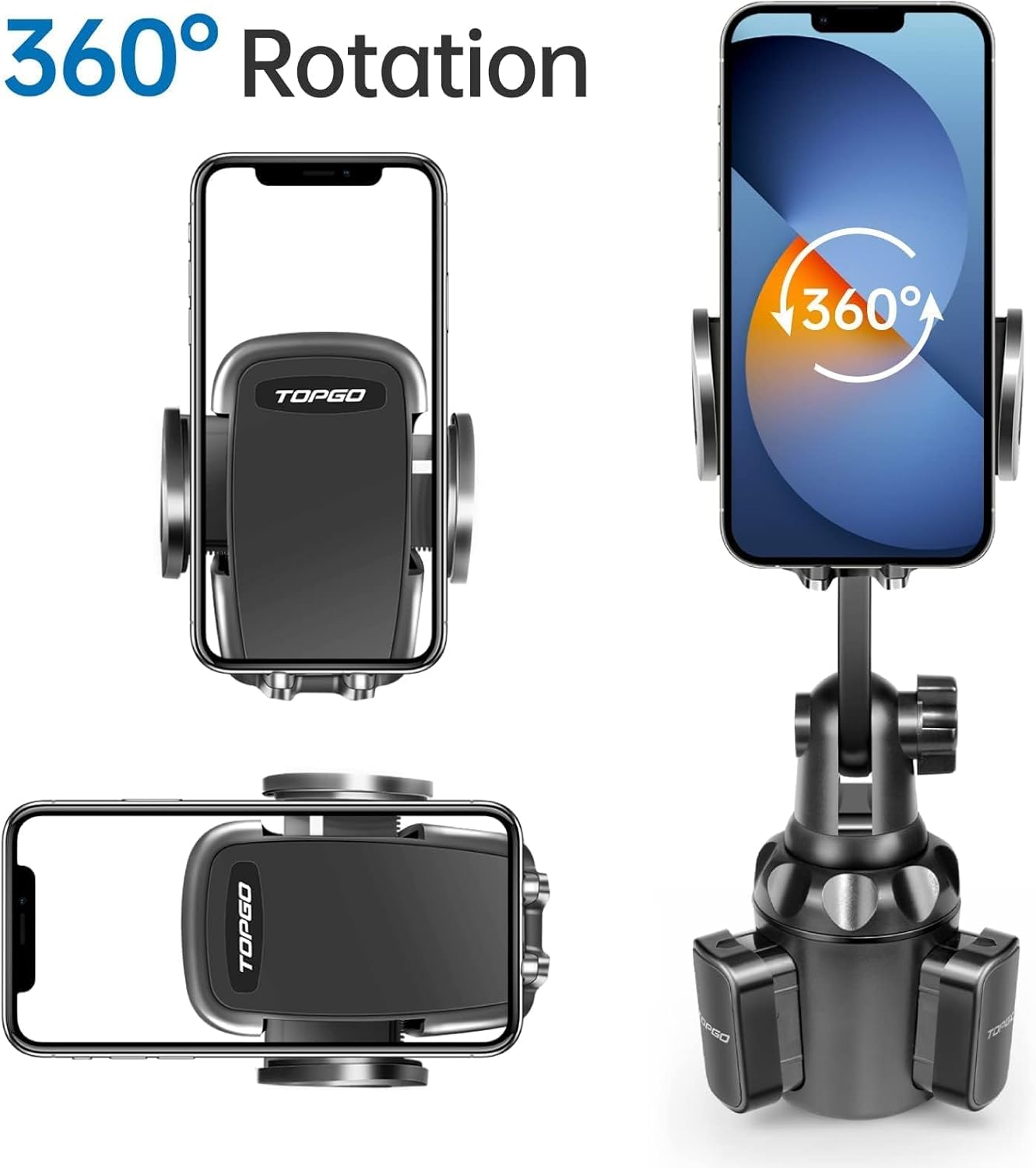 TOPGO Adjustable Car Cup Holder and Phone Mount for Drinks, Beverages, Cups NEW
