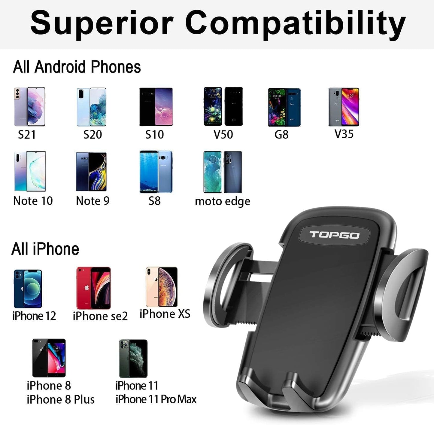 TOPGO Adjustable Car Cup Holder and Phone Mount for Drinks, Beverages, Cups NEW