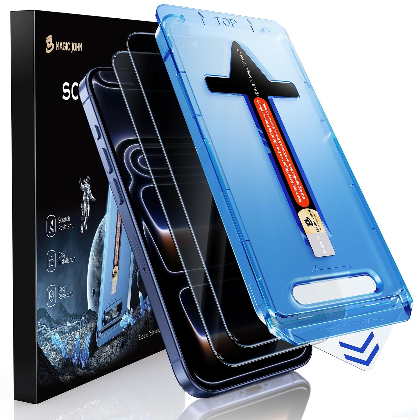 MAGIC JOHN Tempered Glass Screen Protector for iPhone 17 Pro, Black Size NEW