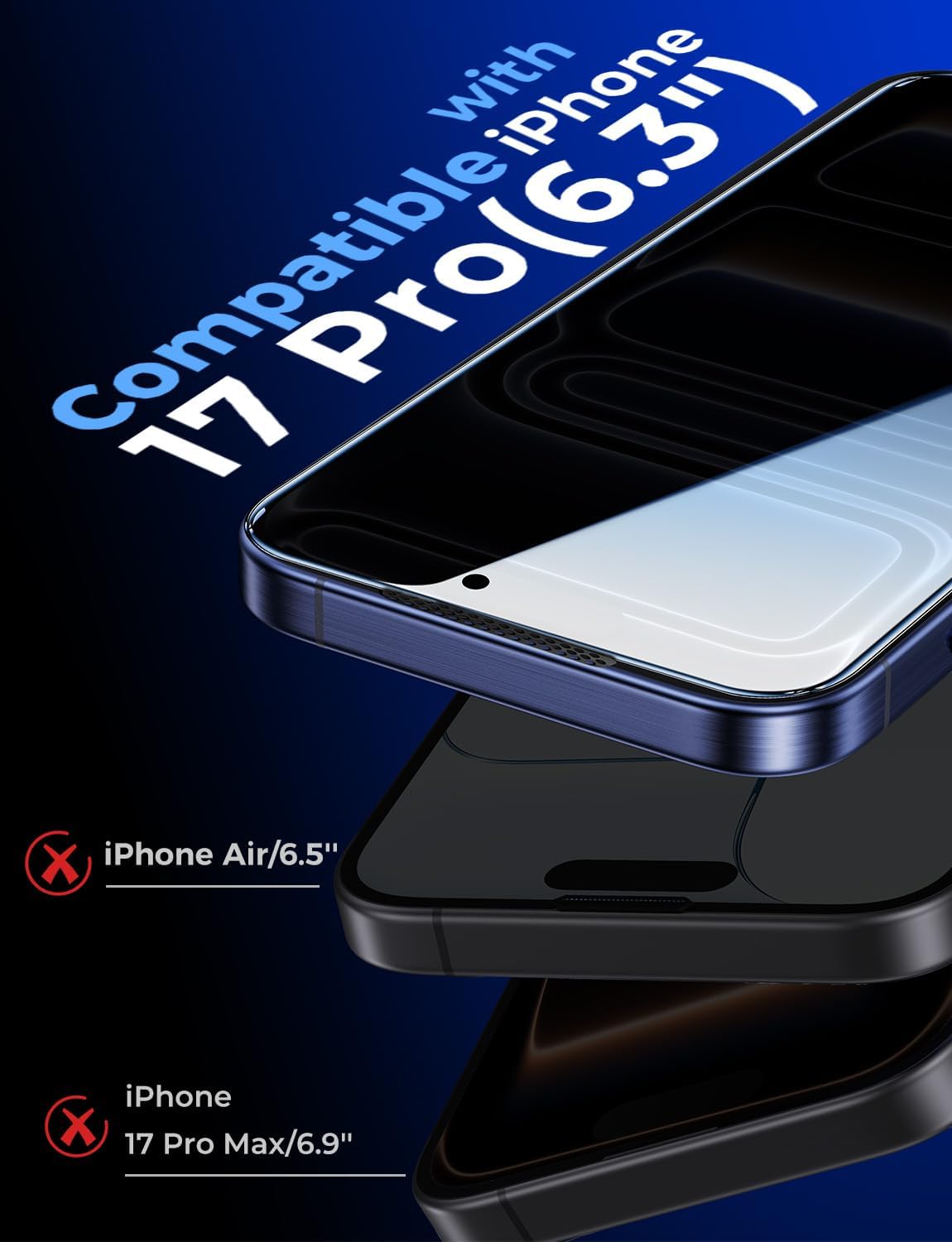 MAGIC JOHN Tempered Glass Screen Protector for iPhone 17 Pro, Black Size NEW