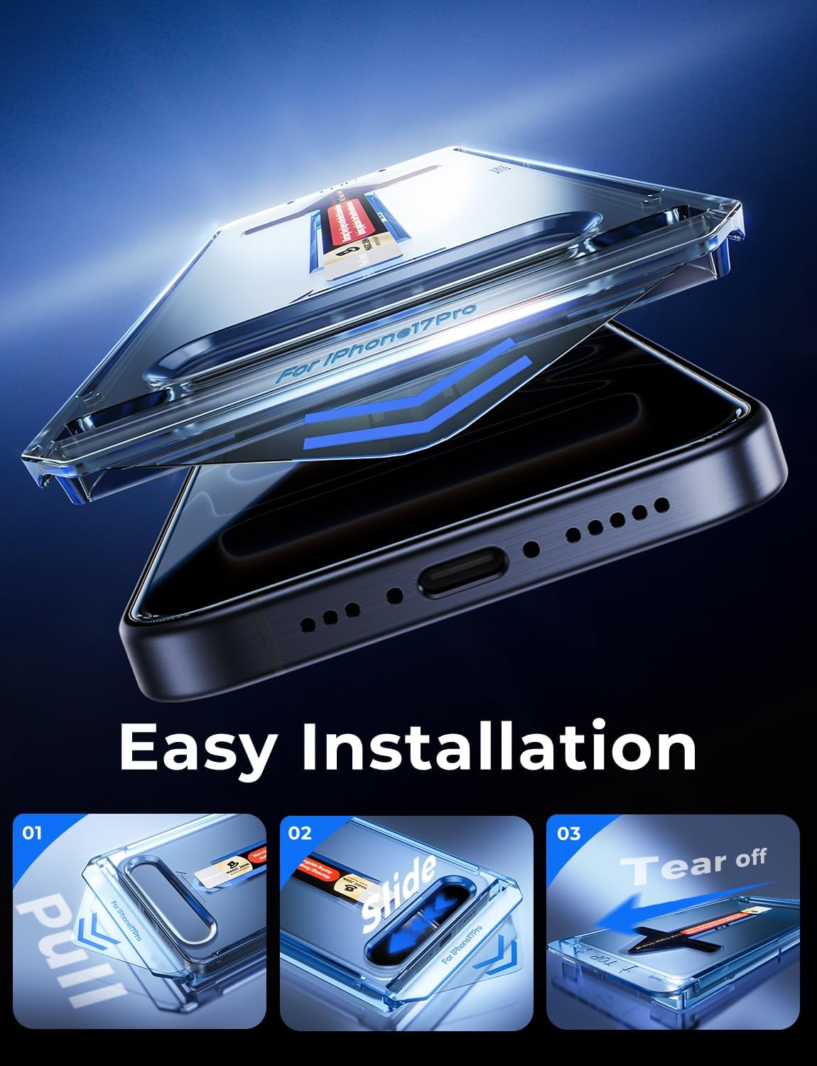 MAGIC JOHN Tempered Glass Screen Protector for iPhone 17 Pro, Black Size NEW