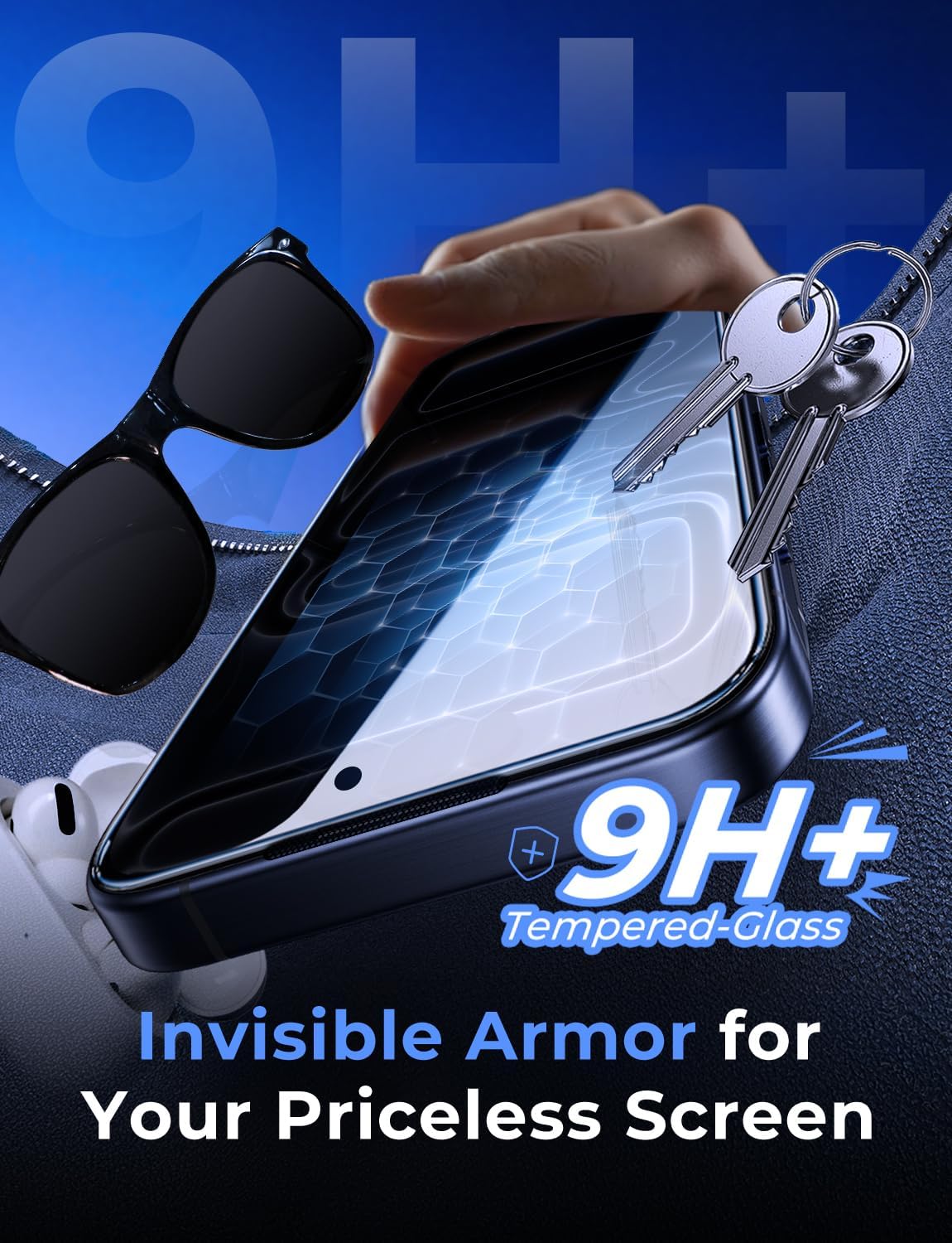 MAGIC JOHN Tempered Glass Screen Protector for iPhone 17 Pro, Black Size NEW