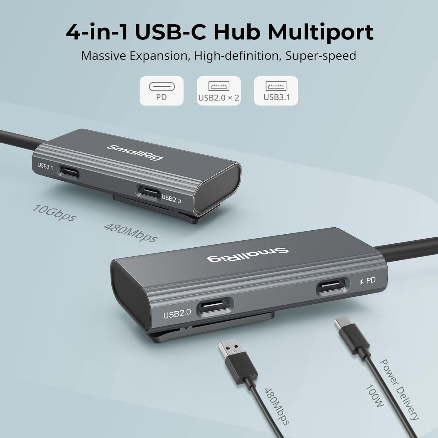 SMALLRIG 4-in-1 USB Hubs USB-C Hub with Cold Shoe Mount and Type-C DEMO