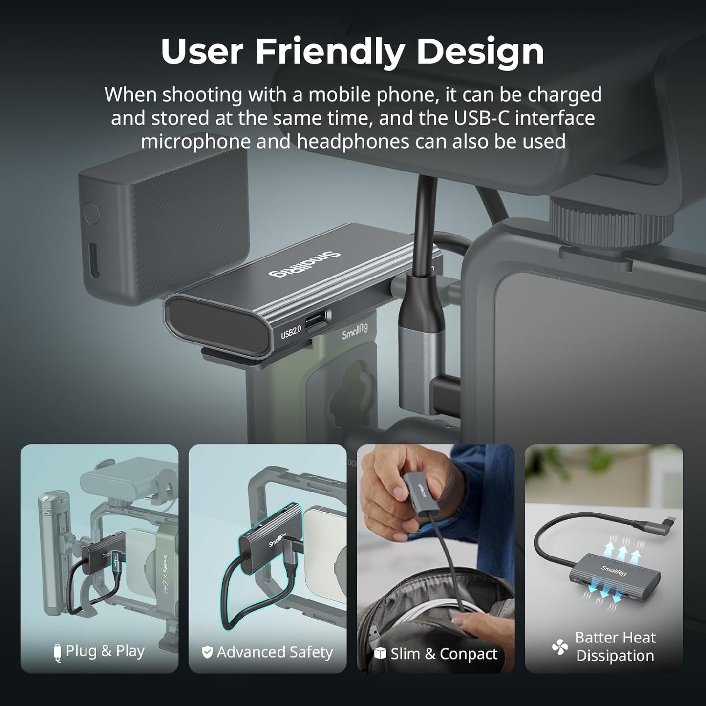 SMALLRIG 4-in-1 USB Hubs USB-C Hub with Cold Shoe Mount and Type-C DEMO