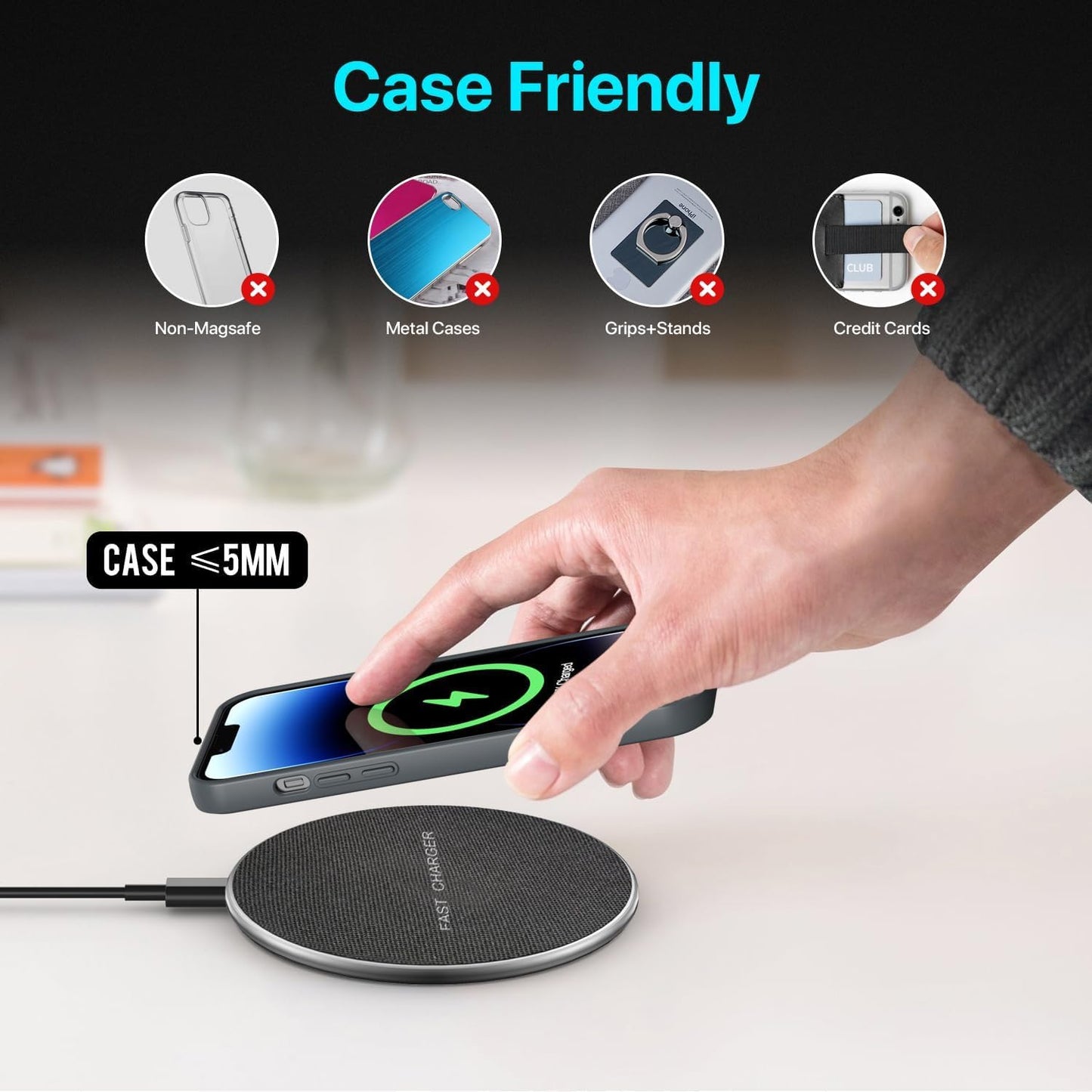 20W Wireless Charging Pad Fast Charger for Smartphones & Tablets, Aluminium NEW