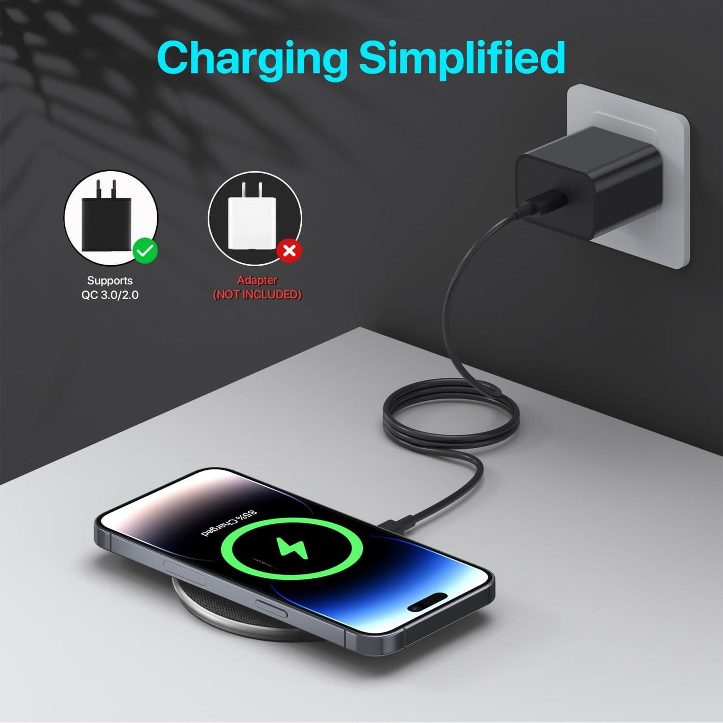 20W Wireless Charging Pad Fast Charger for Smartphones & Tablets, Aluminium NEW