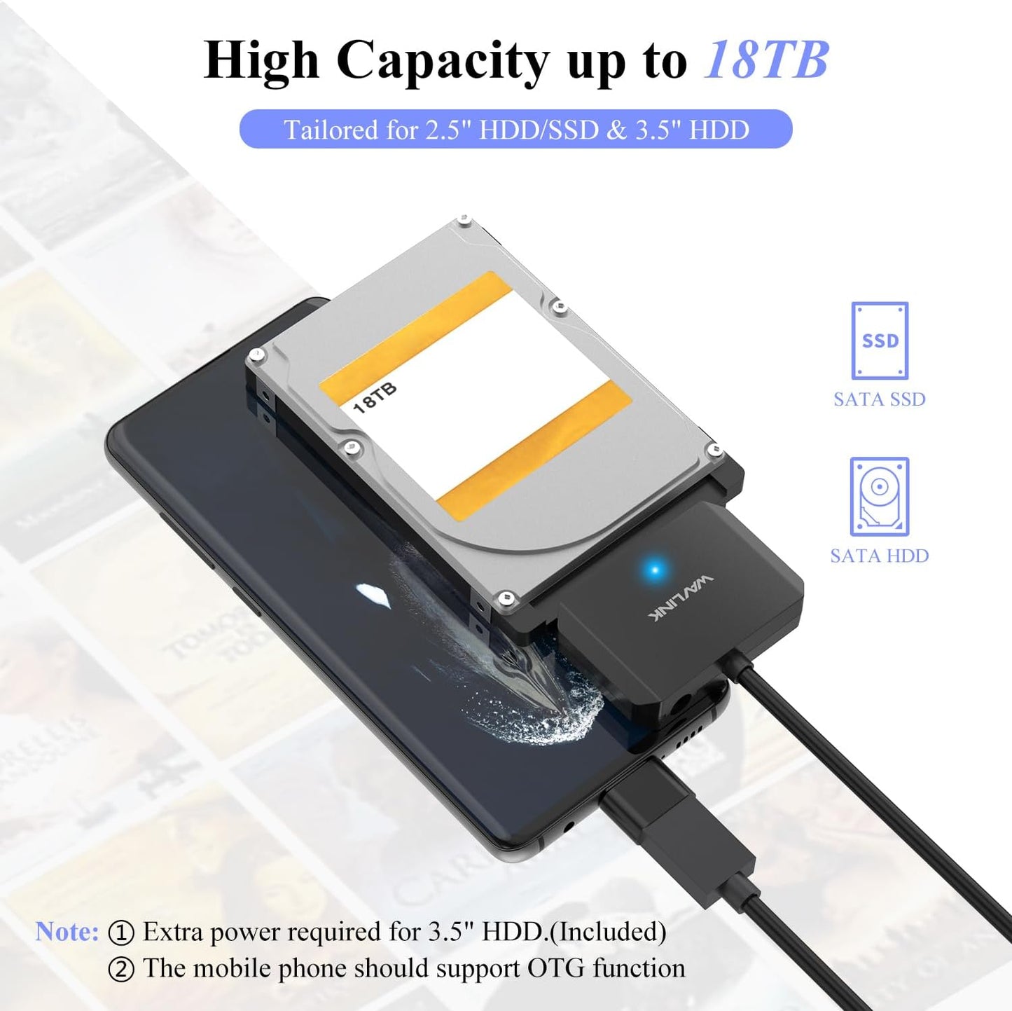 WAVLINK USB 3.0 to SATA III Hard Drive Adapter Cable 5Gbps Data Transfer DEMO