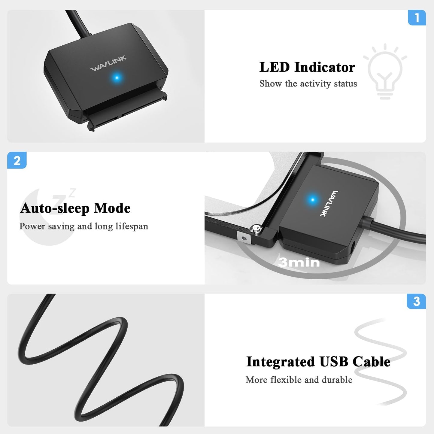 WAVLINK USB 3.0 to SATA III Hard Drive Adapter Cable 5Gbps Data Transfer DEMO