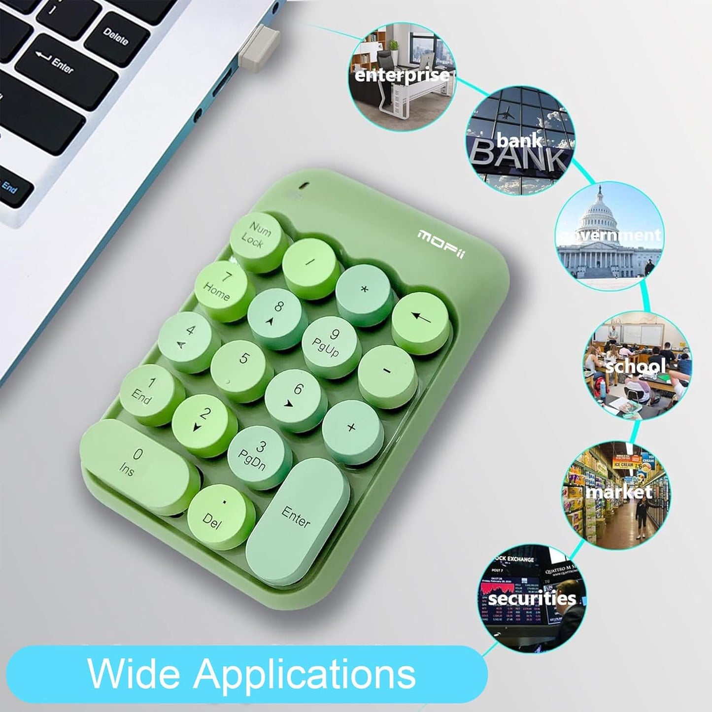 MOFii 18-Key Keyboards Wireless Numeric Keypad Green Portable Keyboard for DEMO