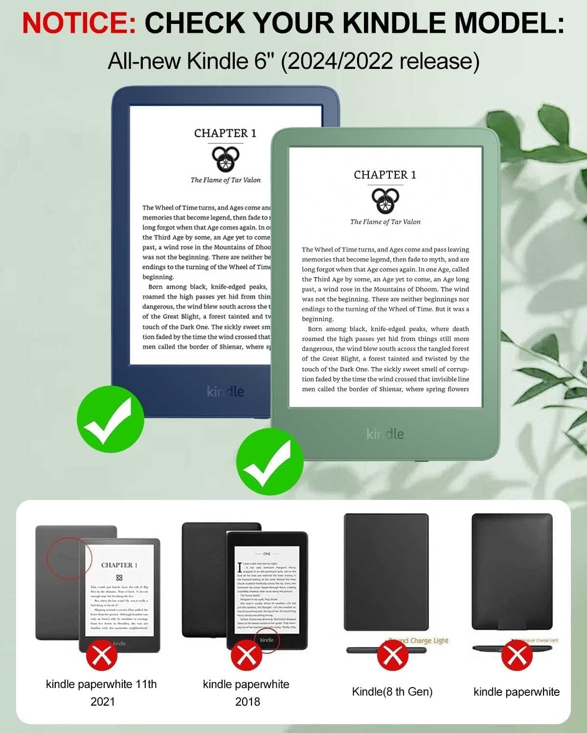 T Tersely Cases Full Body Matcha Color Case for All-New Kindle 6" (11th Gen) NEW