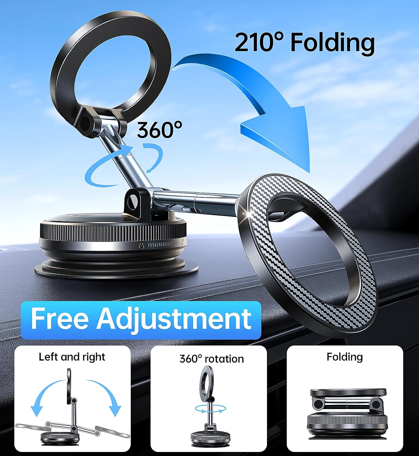 Magnetic Car Car Accessories Phone Holder Mount with Vacuum Suction, Carbon NEW
