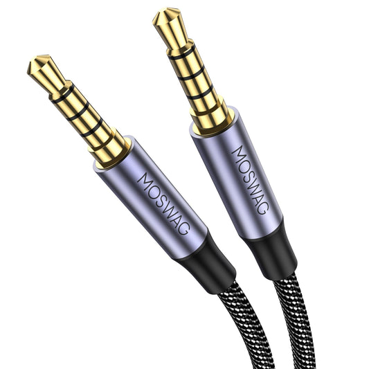MOSWAG 3.5mm TRRS Male to Stereo Jack Audio Cable, Black, Aux Cord for NEW