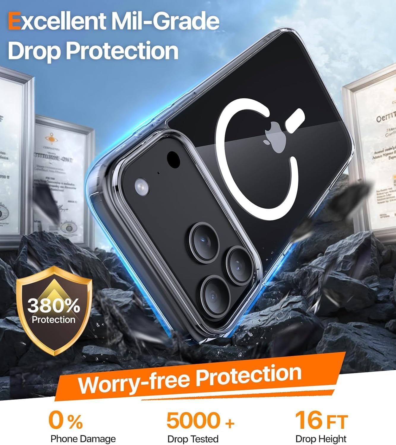 ELEPIK Clear Protective Phone Case Military Grade Drop Test iPhone 17 Pro NEW