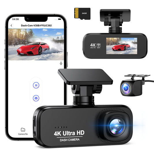 4K 1080P On-Dash-Monitoring Dual Dash Cam with Front and Rear WiFi for DEMO