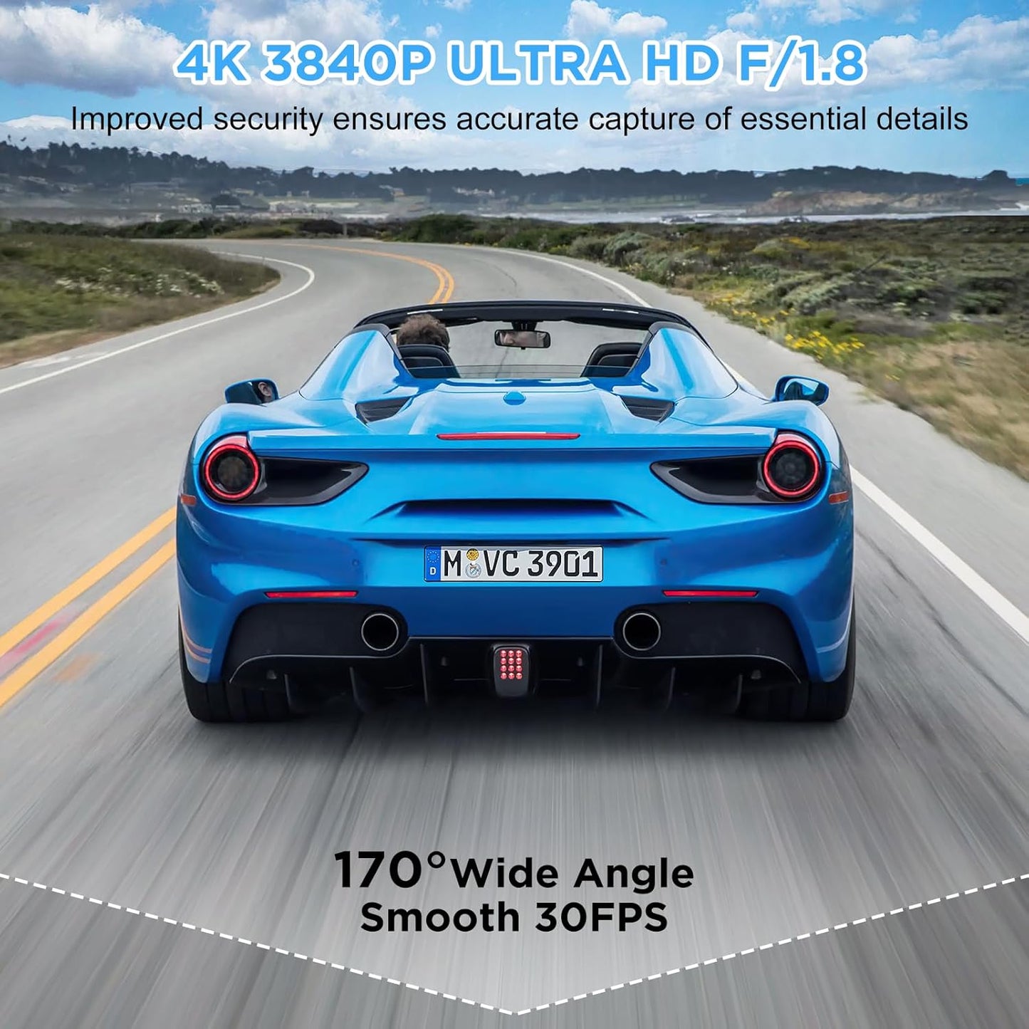 4K 1080P On-Dash-Monitoring Dual Dash Cam with Front and Rear WiFi for DEMO
