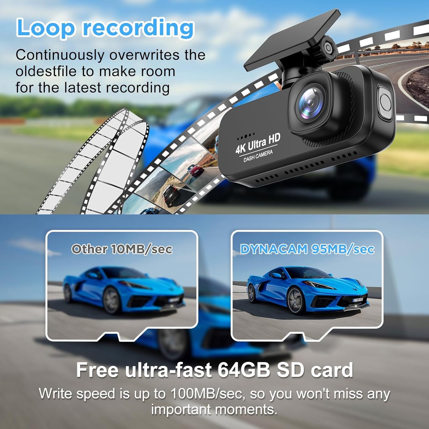 4K 1080P On-Dash-Monitoring Dual Dash Cam with Front and Rear WiFi for DEMO