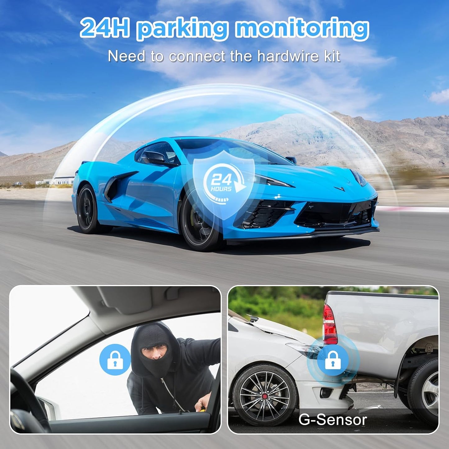 4K 1080P On-Dash-Monitoring Dual Dash Cam with Front and Rear WiFi for DEMO