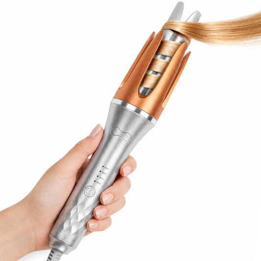 Automatic Curling Iron Ceramic Rotating Hair Styler Silver & Pink 32mm NEW