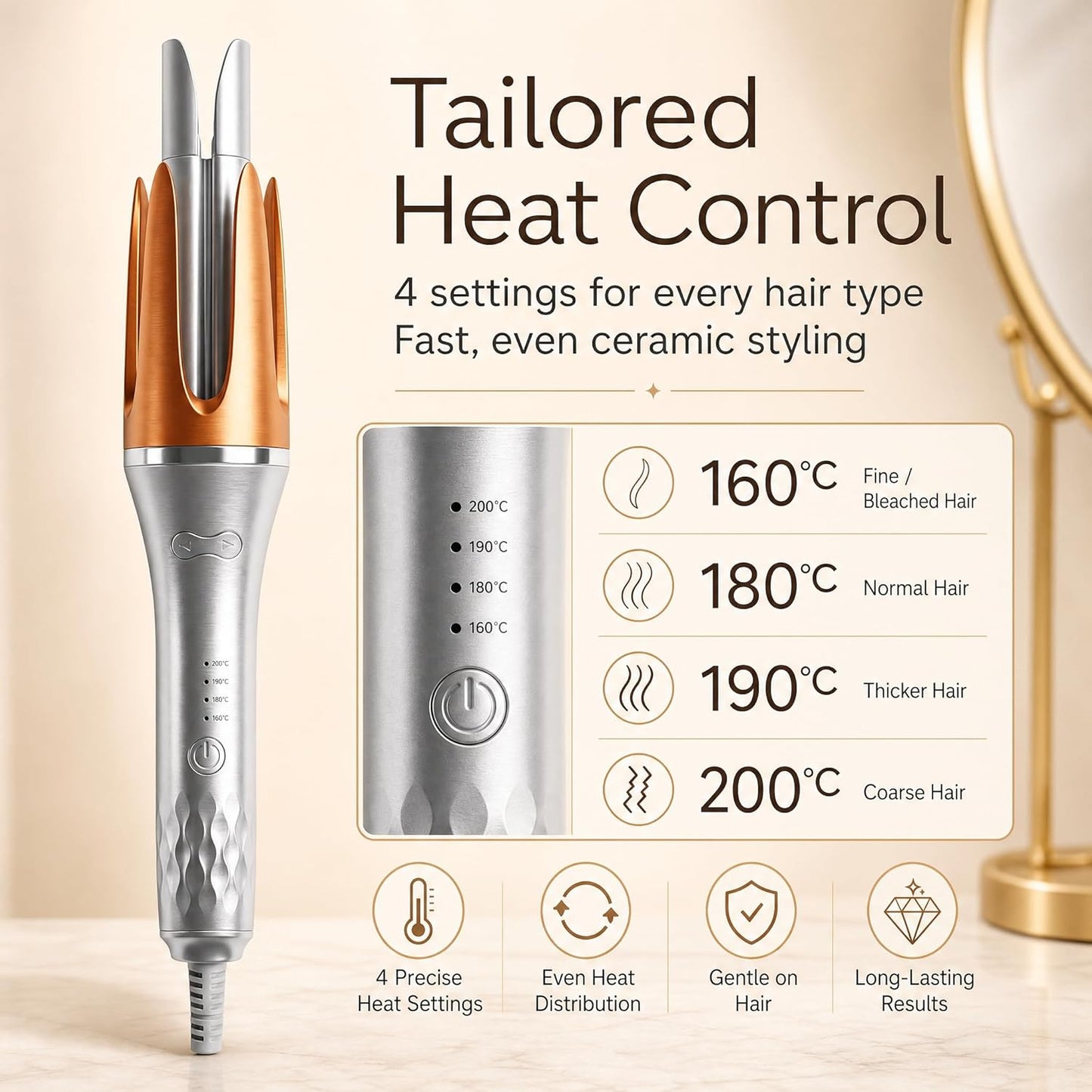 Automatic Curling Iron Ceramic Rotating Hair Styler Silver & Pink 32mm NEW