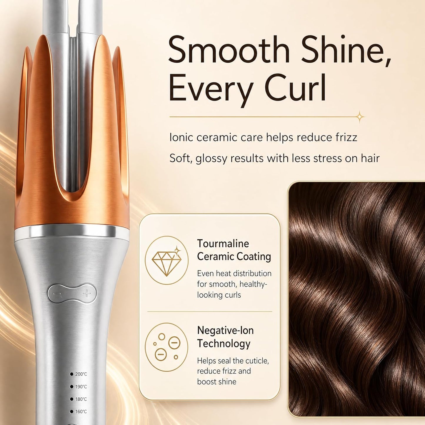 Automatic Curling Iron Ceramic Rotating Hair Styler Silver & Pink 32mm NEW