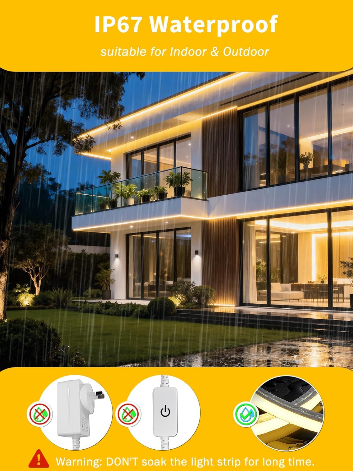 ROMANJOY 10M LED Strips Dimmable LED Strip Lights, Warm White Rope Light DEMO
