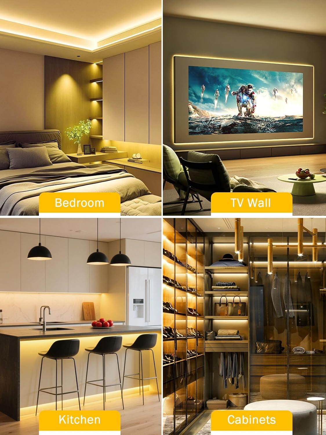 ROMANJOY 10M LED Strips Dimmable LED Strip Lights, Warm White Rope Light DEMO