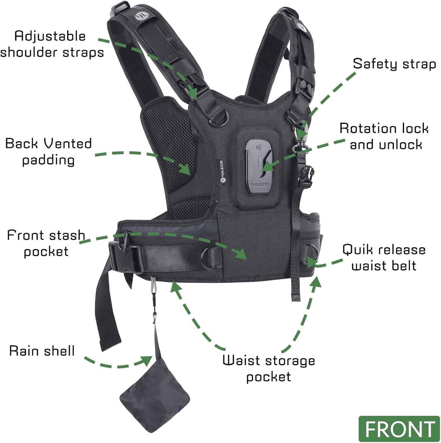 4J LEDR Unisex Adjustable Camera Chest Harness Strap by in Black Size NEW